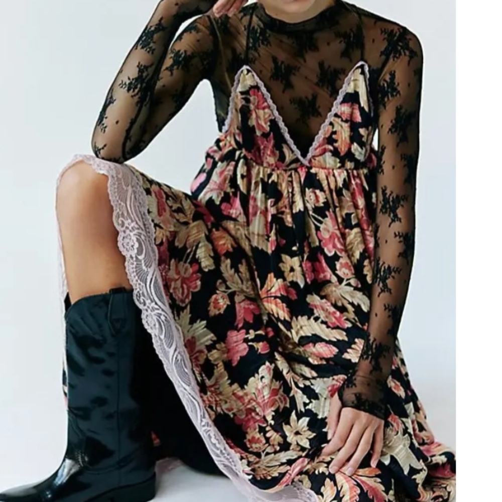 Free People Black Floral Primmy Midi Dress